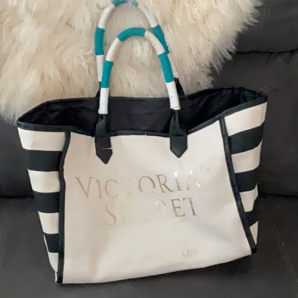 Victoria's Secret Black and White Striped Tote